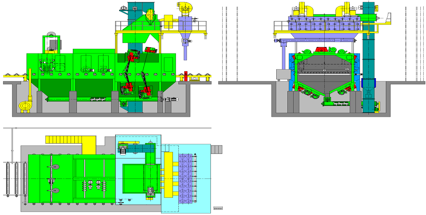輥道式拋丸機結構示意圖